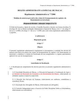 REGIÃ O ADMINISTRATIVA ESPECIAL DE MACAU Regulamento