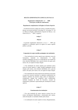 REGIÃO ADMINISTRATIVA ESPECIAL DE MACAU Regulamento