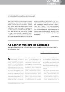 Posição da SPQ sobre as linhas orientadoras da revisão curricular