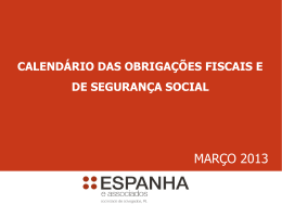 Calendário das Obrigações Fiscais e de Segurança Social 3/2013