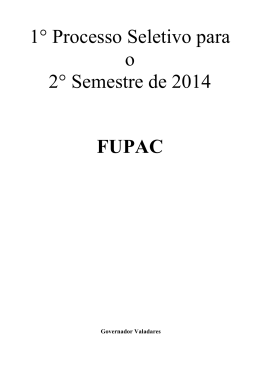 1° Processo Seletivo para o 2° Semestre de 2014 FUPAC