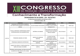 CRONOGRAMA DA XIII SEMEX - CSA - 06/10/2015