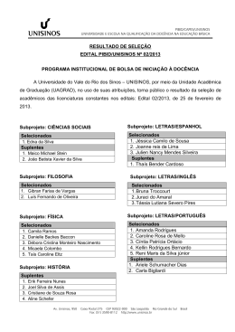 RESULTADO DE SELEÇÃO EDITAL PIBID/UNISINOS Nº 02/2013