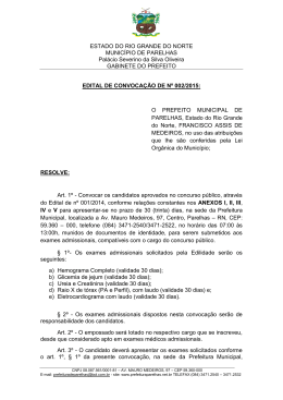 EDITAL DE CONVOCAÇÃO DE Nº 002/2015 Parelhas/RN, 18 de