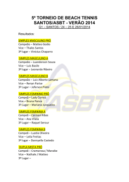 Resultado 5 torneio de verao 2014 - ASBT