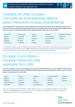 Formulário de recenseamento eleitoral para o Parlamento Europeu
