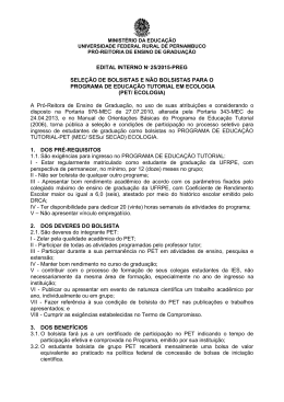 EDITAL INTERNO No 25/2015-PREG SELEÇÃO DE BOLSISTAS E