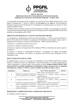 Edital Nº 001/2014 Processo Seletivo de Bolsa PNPD/CAPES