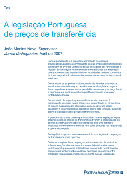 A legislação Portuguesa de preços de transferência