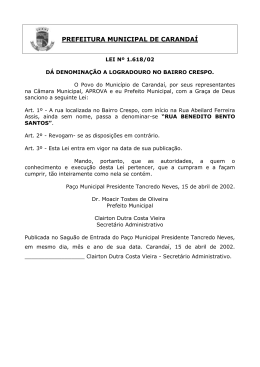 Lei 1.618/02 - Dá denominação a logradouro no Bairro Crespo [Rua