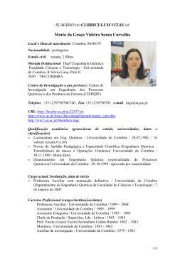 Curriculum vitae da Dra. Maria da Graça Videira Sousa Carvalho.