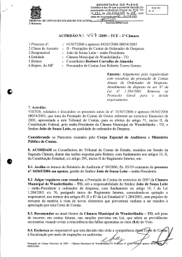 Decisão, Relatório, Voto - Tribunal de Contas do Estado do Tocantins