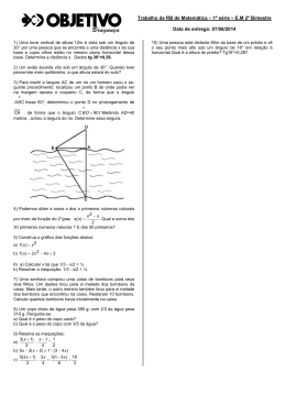 Trabalho de RB de Matemática – 1ª série – E.M 2º Bimestre Data de