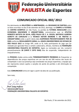 Comunicado 002/ 2012 - SUSPENSÃO PREVENTIVA