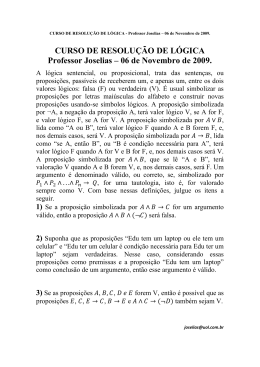CURSO DE RESOLUÇÃO DE LÓGICA Professor Joselias – 06 de