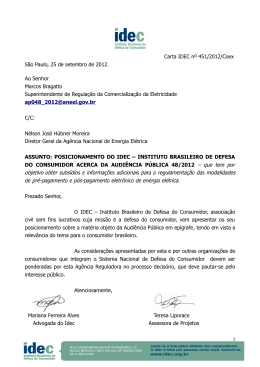 Carta IDEC nº 451/2012/Coex São Paulo, 25 de setembro