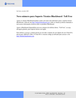 Novo número para Suporte Técnico Blackboard Toll Free