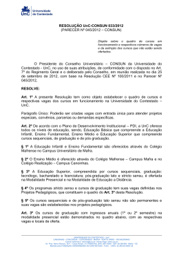 Resolução UnC CONSUN 033/2012 Cursos e vagas a partir de 2013