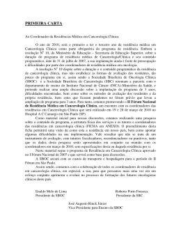 PRIMEIRA CARTA - Sociedade Brasileira de Oncologia Clínica