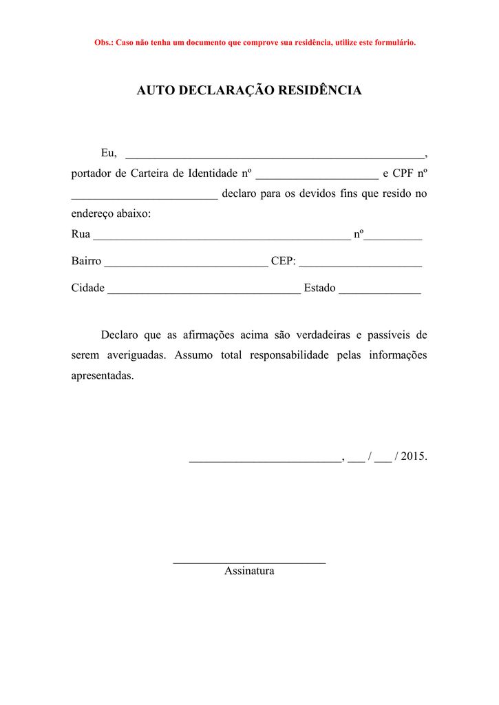 Exemplo De Declaração De Endereço Simples Novo Exemplo 8189