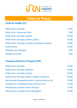 Tabela de preços CC e PEP