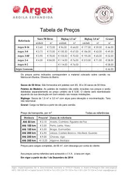 Tabela de preços ARGEX