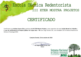 Certificamos que Keliane Soares Silva, participou da III ETER