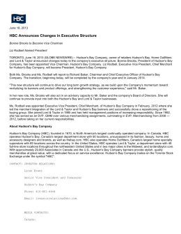 HBC Announces Changes in Executive Structure
