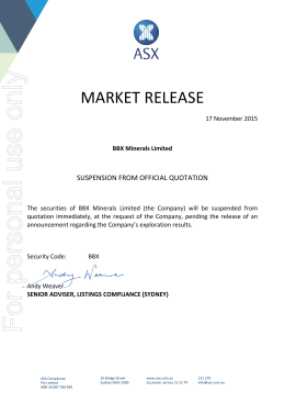 For personal use only - Australian Securities Exchange