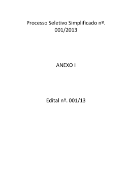 Processo Seletivo Simplificado nº. 001/2013 ANEXO I Edital nº. 001/13
