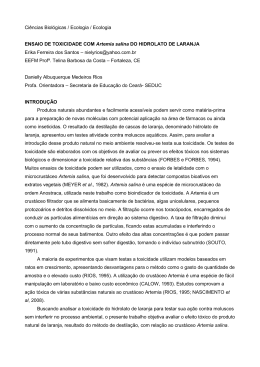 ENSAIO DE TOXICIDADE COM Artemia salina DO HIDROLATO DE