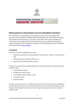 Ethical policies of International Journal of Paediatric Dentistry
