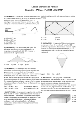 Lista de Exercícios de Revisão Geometria – 1ª Fase – FUVEST e