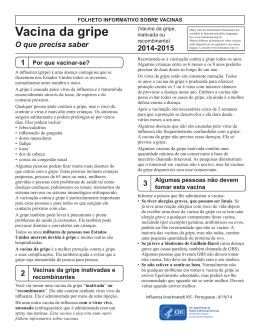 Folheto informativo sobre vacinas: Vacina da gripe inativada, 2013