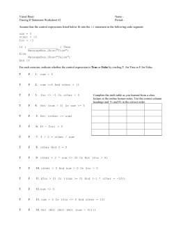 Visual Basic Name - Tracing If Statement Worksheet #2 Period