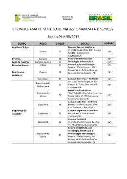 CRONOGRAMA DE SORTEIO DE VAGAS REMANESCENTES