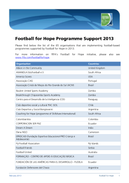 Football for Hope Programme Support 2013