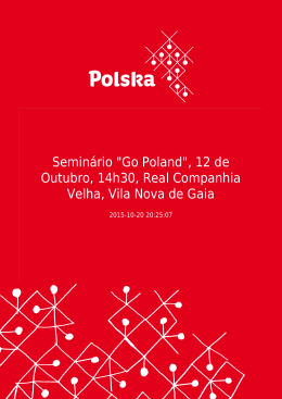 Seminário "Go Poland", 12 de Outubro, 14h30, Real Companhia