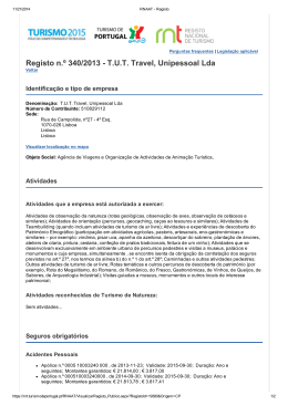 Registo n.º 340/2013 T.U.T. Travel, Unipessoal Lda