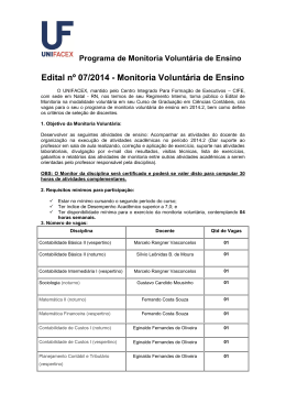 Edital de Monitoria Voluntária 07/2014 - Ciências Contábeis