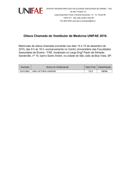Oitava Chamada do Vestibular de Medicina UNIFAE 2016.