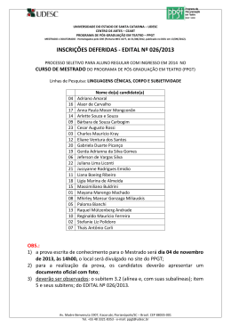 INSCRIÇÕES DEFERIDAS - EDITAL Nº 026/2013 - Ceart