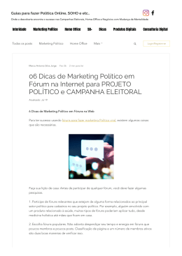 06 Dicas de Marketing Político em Fórum na Internet para PROJETO POLÍTICO e CAMPANHA ELEITORAL