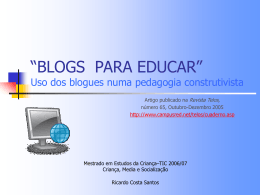 BLOGS PARA EDUCAR Uso dos blogs numa pedagogia construtivista