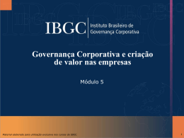 Governança Corporativa e criação de valor nas empresas