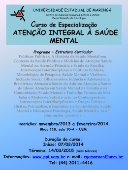 Curso de Especialização Saúde Mental e Intervenção Psicológica