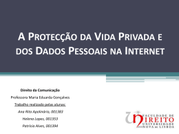A Protec&ccedil;&atilde;o da Vida Privada e dos Dados Pessoais na Internet