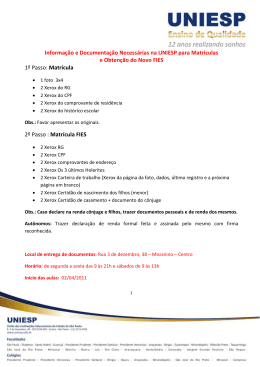 Informa&ccedil;&atilde;o e Documenta&ccedil;&atilde;o Necess&aacute;rias na UNIESP para