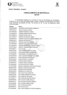 Edital 14/2013 - Cancelamento de Matrícula