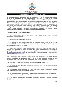 PROCESSO SELETIVO P&Uacute;BLICO N&ordm; 001/2015 no site www